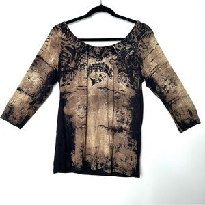 Y2K Western Grunge Cowgirl Graphic Top Bedazzled Scoop Neck Oversized